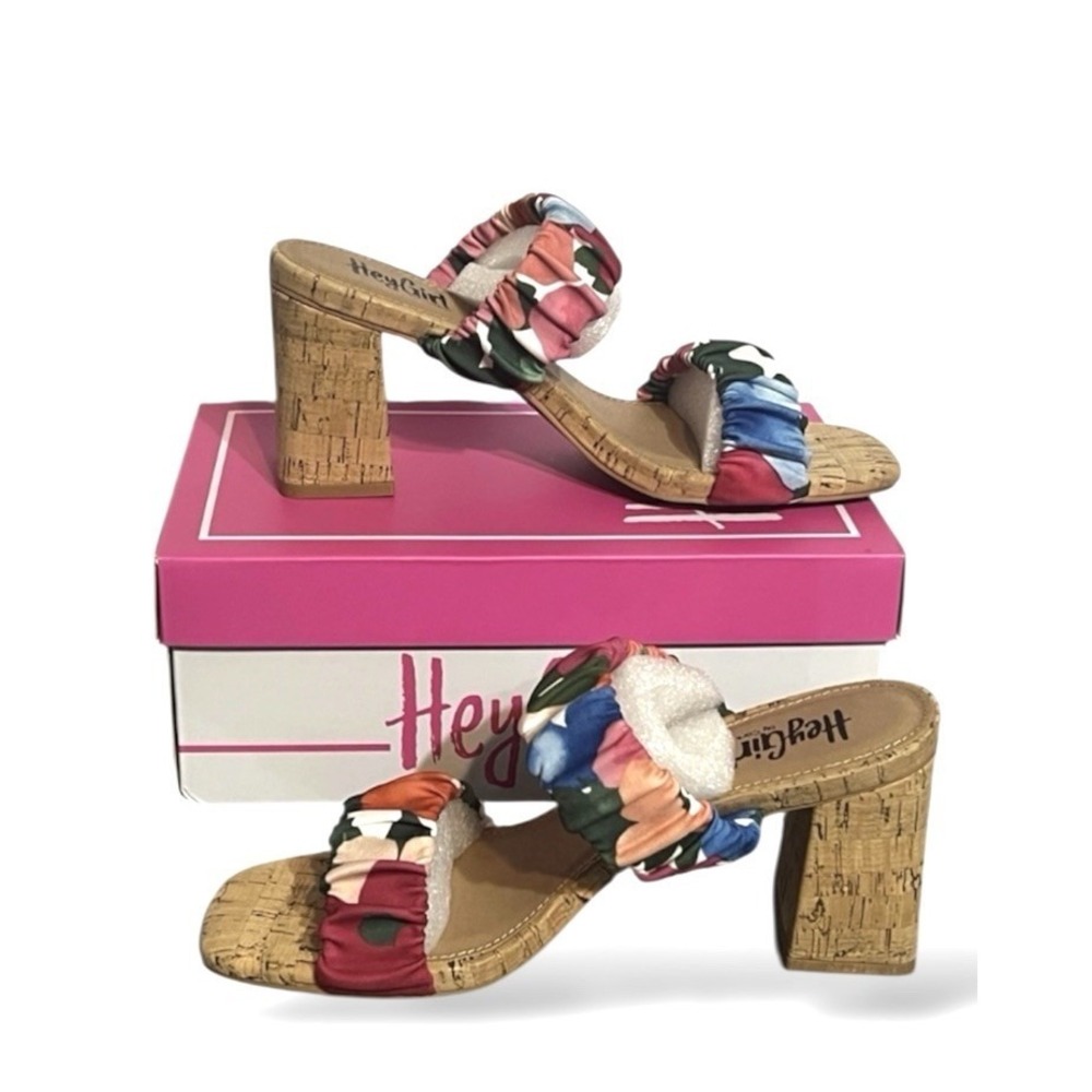 Corkys Tropic Like It's Hot Heels Multicolor Ruffle Strap Block Heel Sz 9